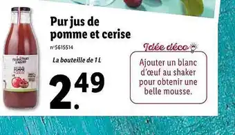 Lidl Pur Jus De Pomme Et Cerise offre