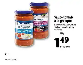Lidl Sauce Tomate à La Grecque Eridanous offre