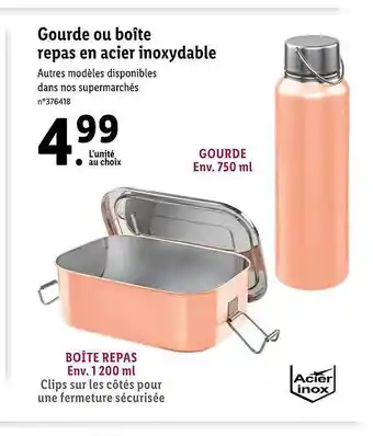Lidl Gourde Ou Boîte Repas En Acier Inoxydable offre