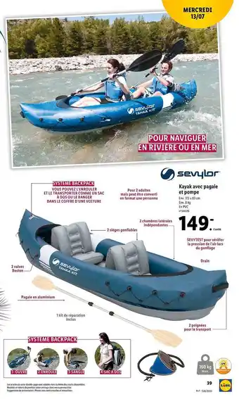 Lidl Kayak Avec Pagais Et Pompe Sevylor offre