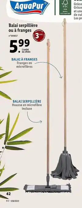 Lidl Balai Serpillière Ou à Franges AquaPur offre