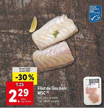 Lidl Filet De Lieu Noir Msc offre