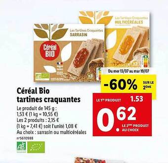 Lidl Céréal Bio Tartines Craquantes offre