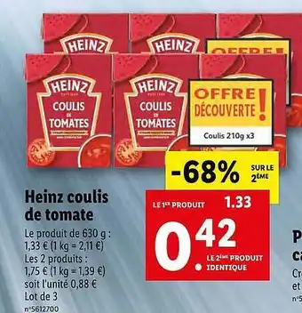 Lidl Heinz Coulis De Tomate offre