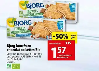 Lidl Bjorg Fourrés Au Chocolat Noisettes Bio offre