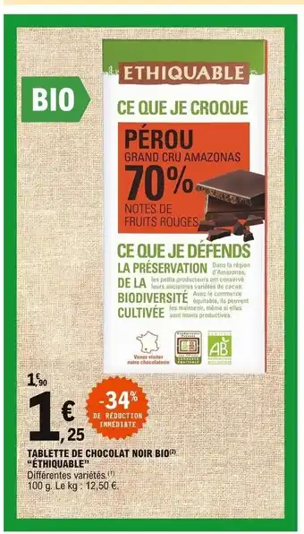 E.Leclerc Express Tablette De Chocolat Noir Bio "éthiquable" offre