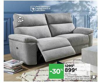 BUT Canapé 3 Places 2 Relax électriques Gris Clair Orion offre