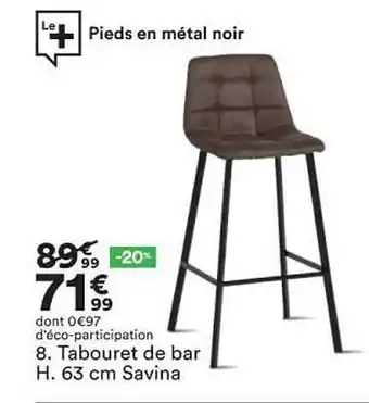 BUT Tabouret De Bar H. 63 Cm Savina offre