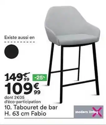 BUT Tabouret De Bar H. 63 Cm Fabio Modern Living offre