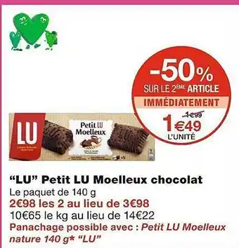 Monoprix Offre "lu" Petit Lu Moelleux Chocolat chez Monoprix offre