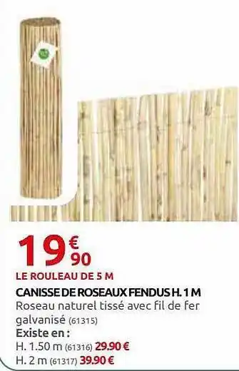 Rural Master Canisse De Roseaux Fendus H. 1 M offre
