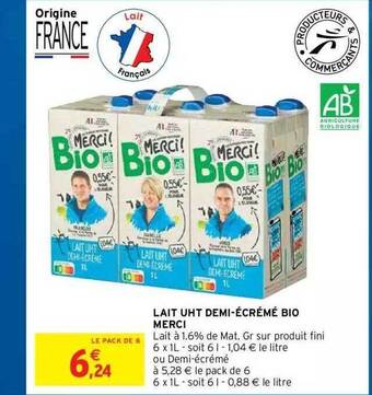 Intermarché Hyper Lait Uht Demi-écrémé Bio Merci offre