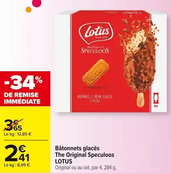 Carrefour Market Lotus bâtonnets glacés the original speculoos offre