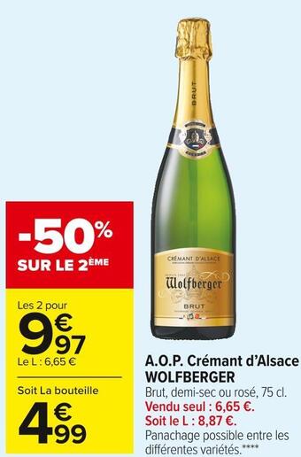 Carrefour Market Wolfberger a.o.p. crémant d’alsace offre