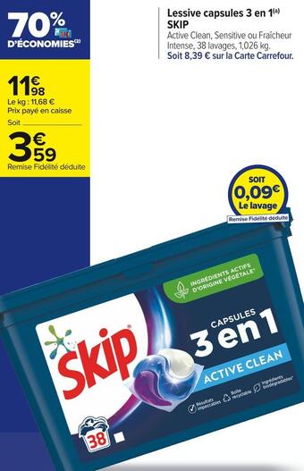 Carrefour Market Skip lessive capsules 3 en 1 offre