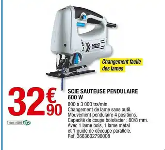 Brico Dépôt Scie Sauteuse Pendulaire 600 W Mac Allister offre