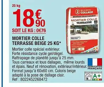 Brico Dépôt Mortier Colle Terrasse Beige 25 Kg offre