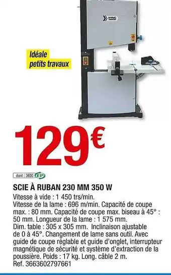 Brico Dépôt Scie à Ruban 230 Mm 350 W offre