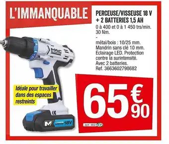 Brico Dépôt Perceuse-visseuse 18 V + 2 Batteries 1,5 Ah Mac Allister offre