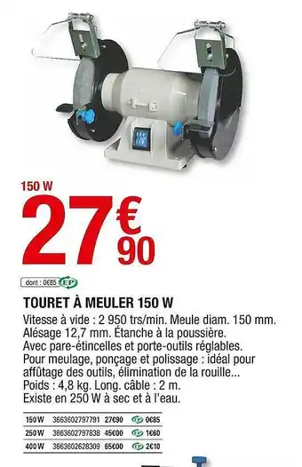 Brico Dépôt Touret à Meuler 150 W Mac Allister offre