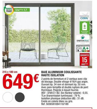 Brico Dépôt Baie Aluminium Coulissante Haute Isolation offre