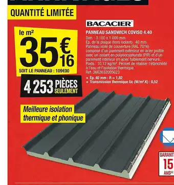 Brico Dépôt Panneaux Au Sandwich Coviso 4.40 Bacacier offre