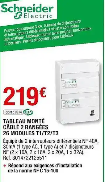 Brico Dépôt Tableau Monté Câblé 2 Rangées 26 Modules T1-t3 Schneider électric offre