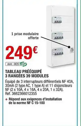 Brico Dépôt Tableau Prééquipé 3 Rangées 39 Modules offre