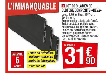 Brico Dépôt Lot De 3 Lames De Clôture Composite «neva» offre