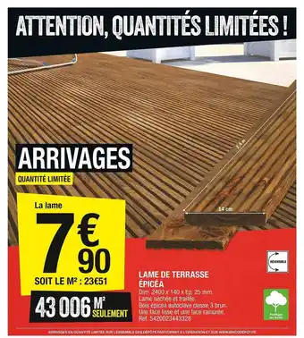 Brico Dépôt Lame De Terrasse épicéa offre