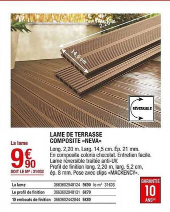 Brico Dépôt Lame De Terrasse Composite «neva» offre