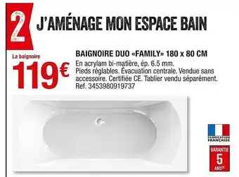 Brico Dépôt Baignoire Duo «family» 180 X 80 Cm offre