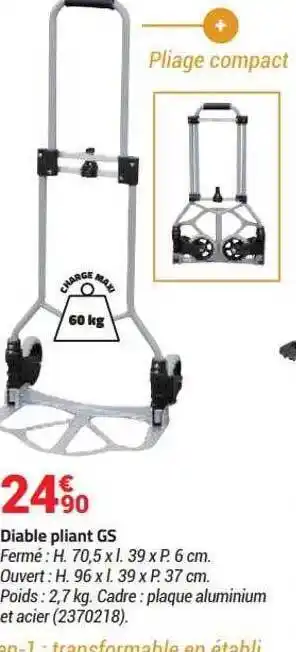 Bricorama Diable Pliant Gs offre