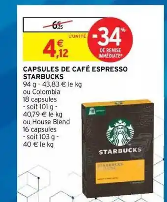 Intermarché Hyper Capsules De Café Espresso Starbucks offre