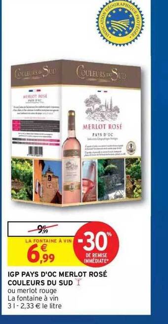 Intermarché Hyper Igp Pays D'oc Merlot Rosé Couleurs Du Sud offre