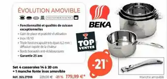 Mathon Set 4 Casseroles 14 à 20 Cm + 1 Manche Fonte Inox Amovible Beka offre