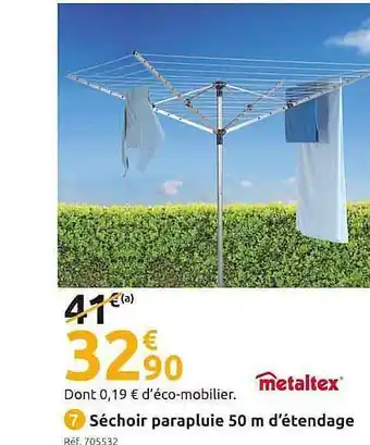 Mr Bricolage Séchoir Parapluie 50 M D'étendage Metaltex offre