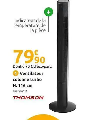 Mr Bricolage Ventilateur Colonne Turbo H. 116 Cm Thomson offre
