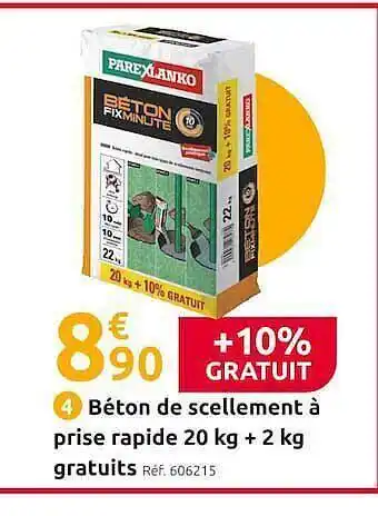 Béton De Scellement à Prise Rapide 20 Kg + 2 Kg Gratuits Parexlanko