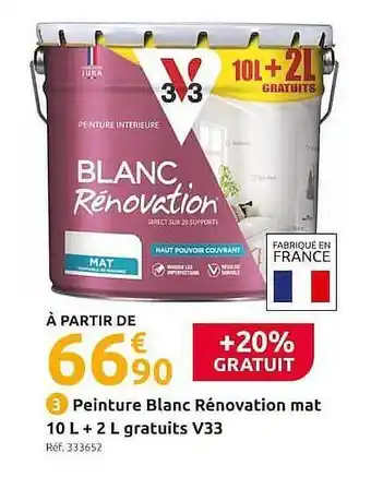 Mr Bricolage Peinture Blanc Rénovation Mat 10l + 2l Gratuis 3v3 offre