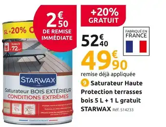 Mr Bricolage Starwax saturateur haute protection terrasses bois 5 l + 1 l gratuit offre