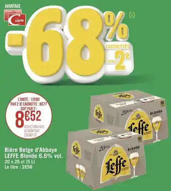 Géant Casino Leffe bière belge d’abbaye blonde 6.6% vol. offre