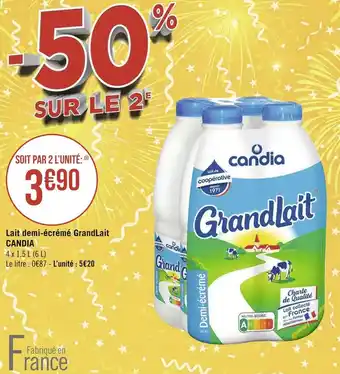 Géant Casino Candia lait demi-écrémé grandlait offre