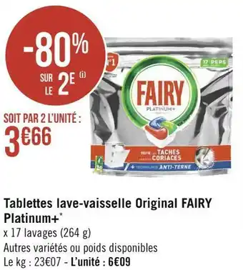 Géant Casino Fairy tablettes lave-vaisselle original platinum+* offre