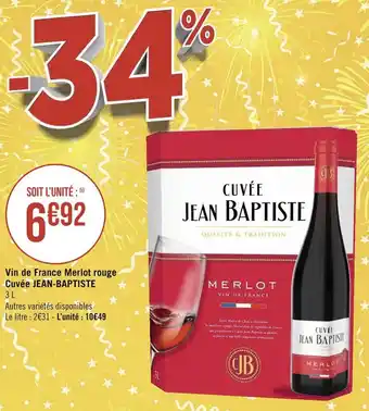 Géant Casino Jean-baptiste vin de france merlot rouge cuvée offre