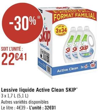 Géant Casino Skip lessive liquide active clean* offre