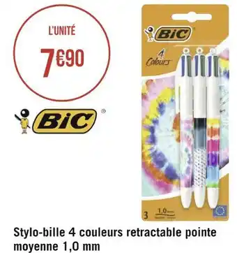 Géant Casino Bic stylo-bille 4 couleurs retractable pointe moyenne 1,0 mm offre