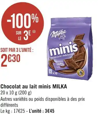 Géant Casino Milka chocolat au lait minis offre