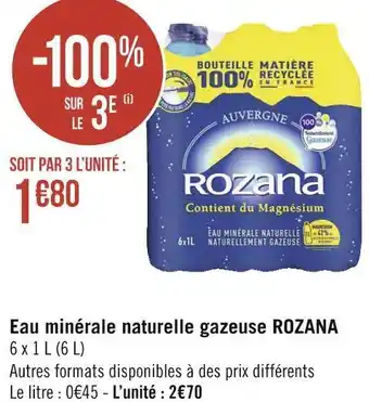 Géant Casino Rozana eau minérale naturelle gazeuse offre