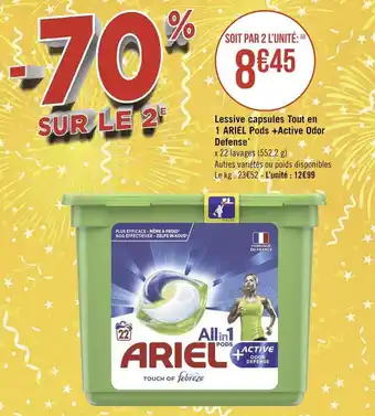 Géant Casino Ariel lessive capsules tout en 1 pods +active odor defense* offre